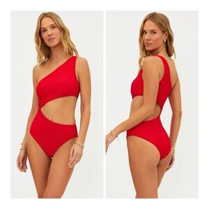 Beach Riot Vibrant Red One-Shoulder Swimsuit NEW